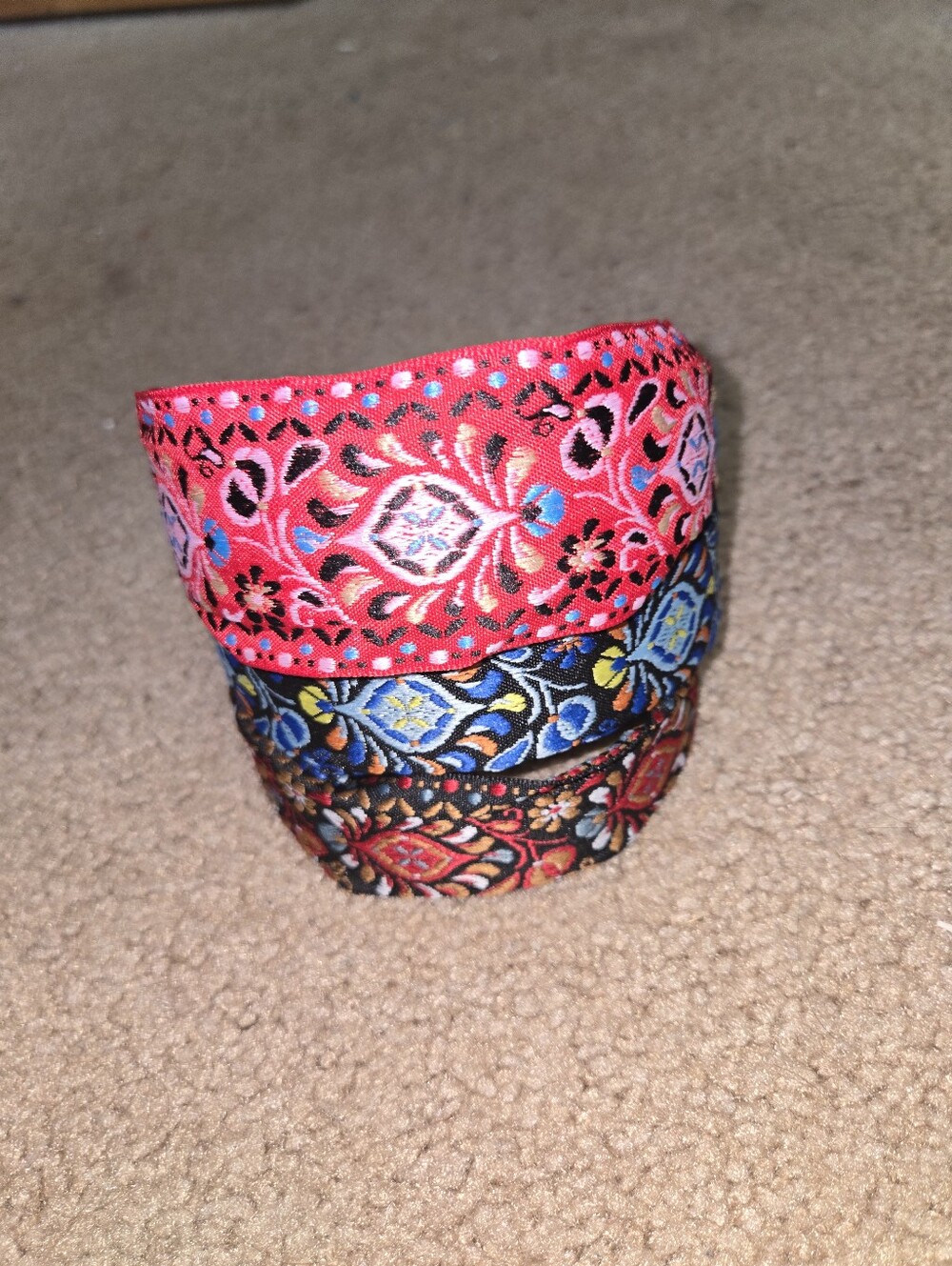 Colorful Boho Jacquard Ribbon Trio - Red, Blue, Black Handmade Get 1. Hair1